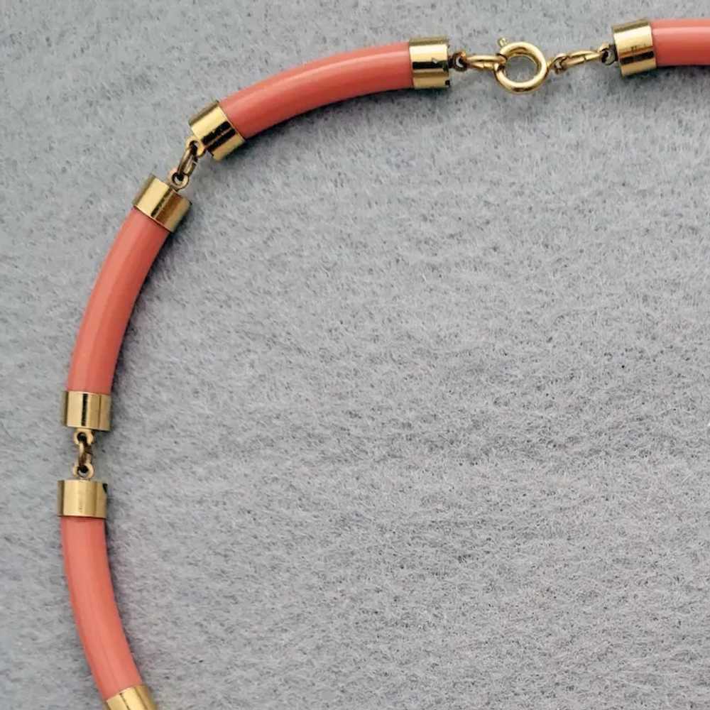 Faux Coral Link Necklace Long Lucite Curved Beads… - image 3