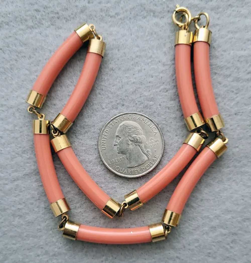 Faux Coral Link Necklace Long Lucite Curved Beads… - image 4