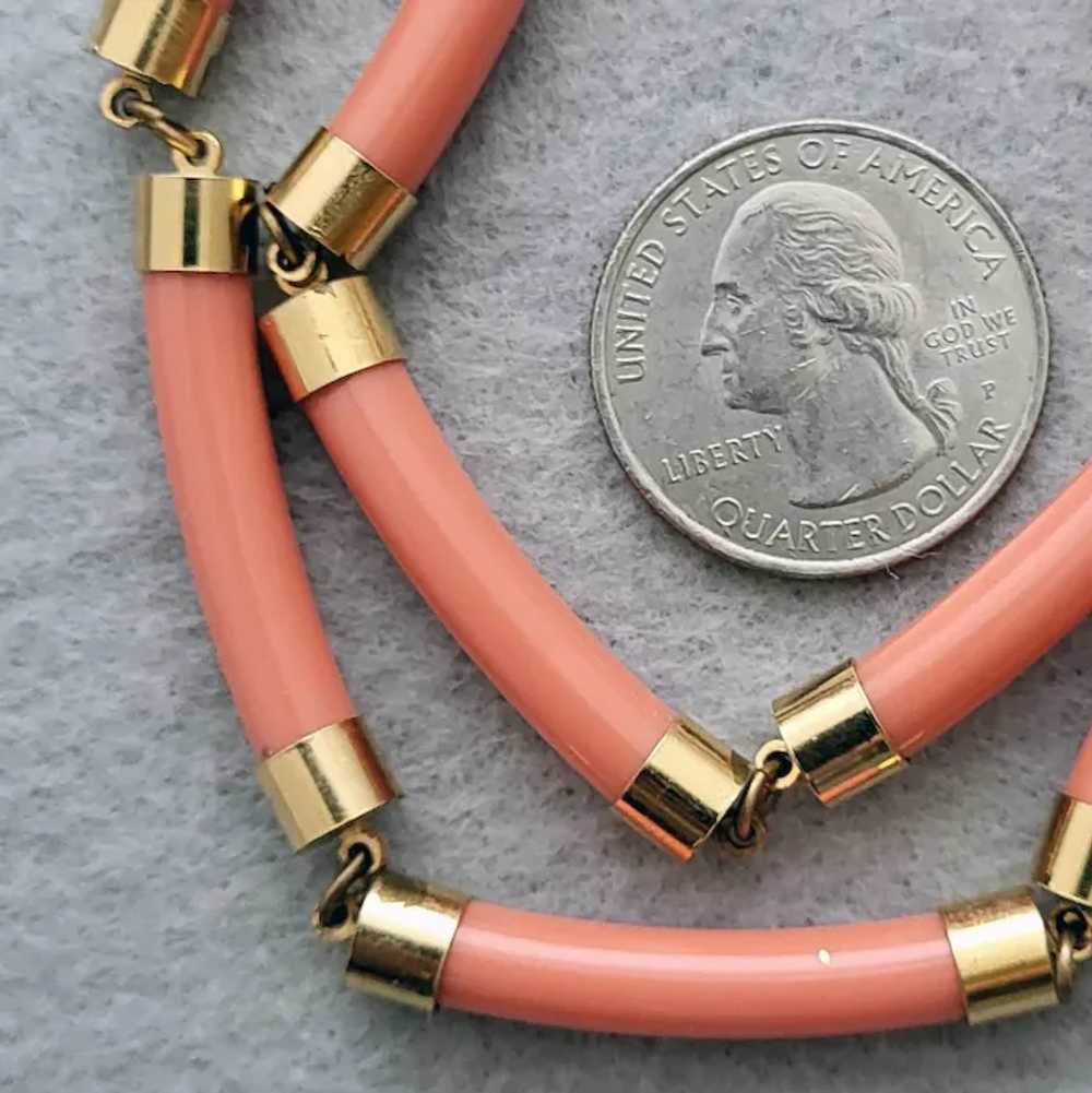 Faux Coral Link Necklace Long Lucite Curved Beads… - image 5
