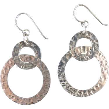 Sterling Silver Hammered Large Flat Double Rings D