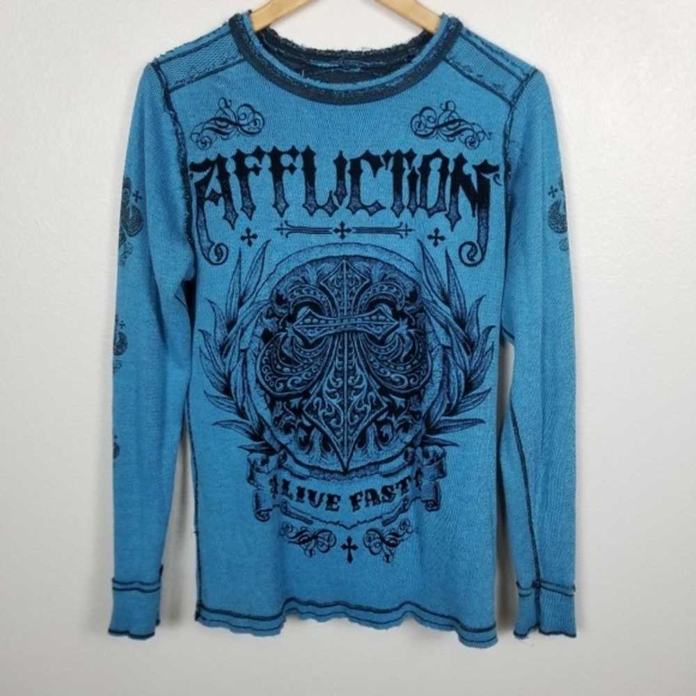 Affliction Reversible Blue Front and Back Graphic… - image 10