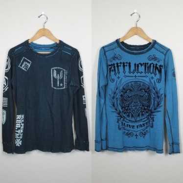 Affliction Reversible Blue Front and Back Graphic… - image 1