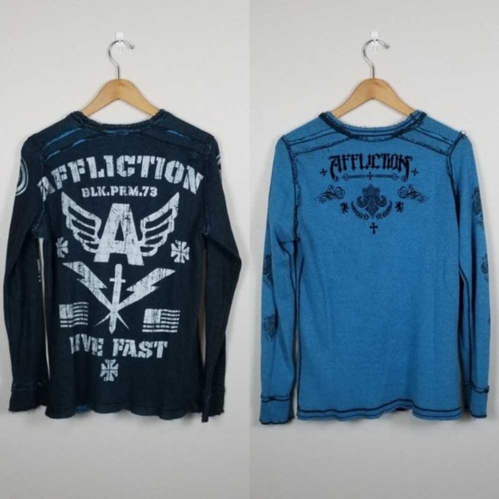 Affliction Reversible Blue Front and Back Graphic… - image 2