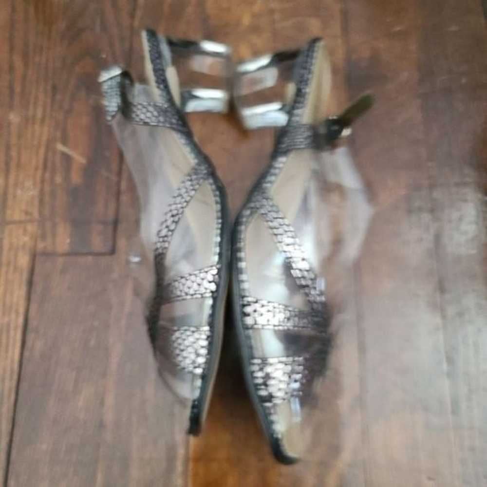 Vintage Metallic Silver Python Clear Plastic Heels - image 6