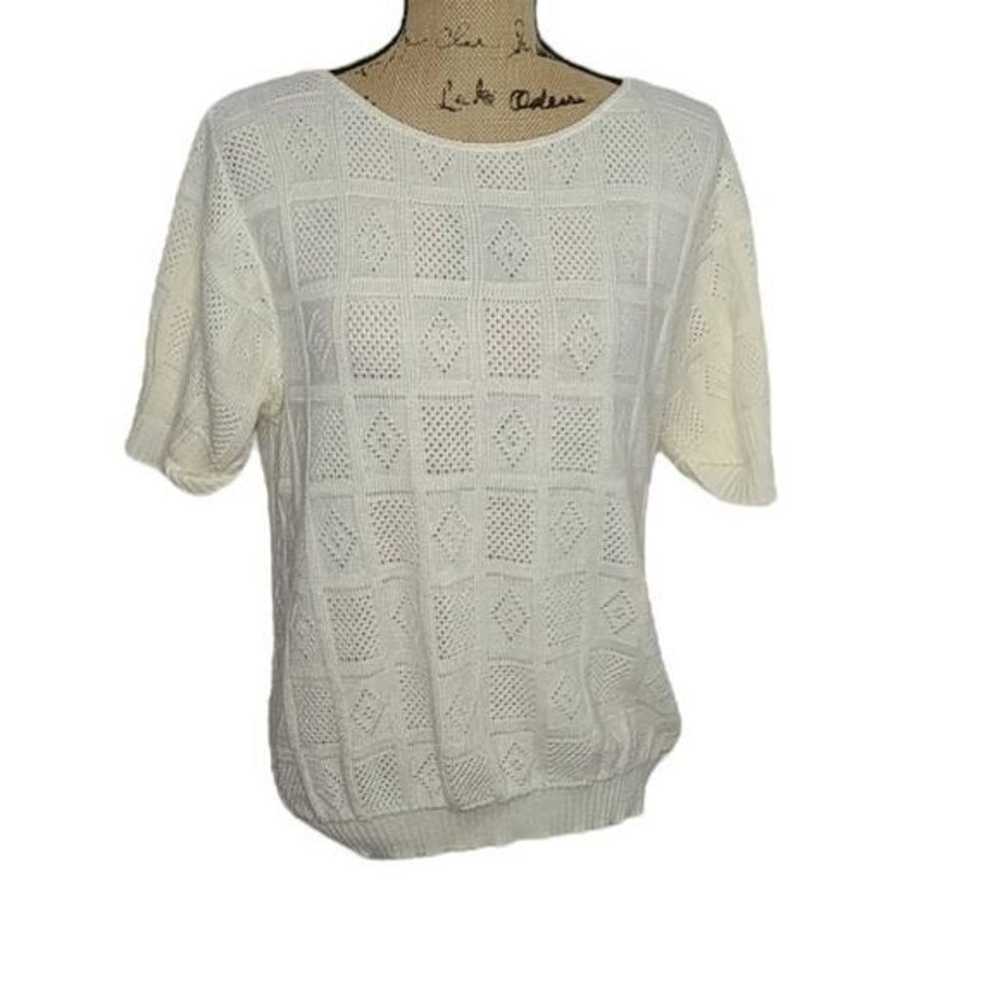 Vintage Cream Oatmeal Knit Rolled Sleeve Top - image 1