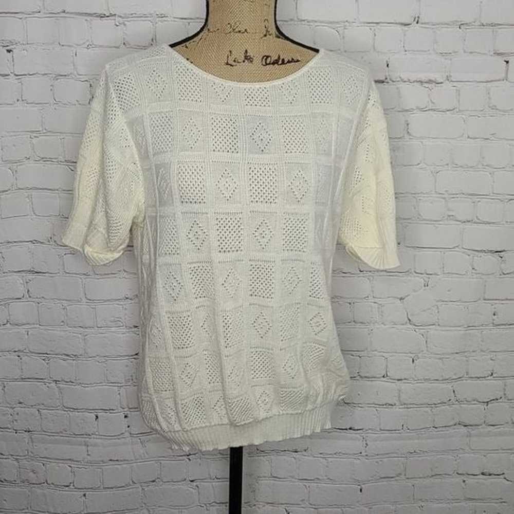 Vintage Cream Oatmeal Knit Rolled Sleeve Top - image 2
