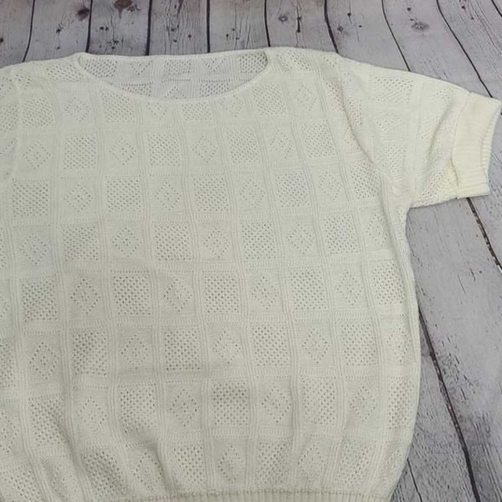 Vintage Cream Oatmeal Knit Rolled Sleeve Top - image 5