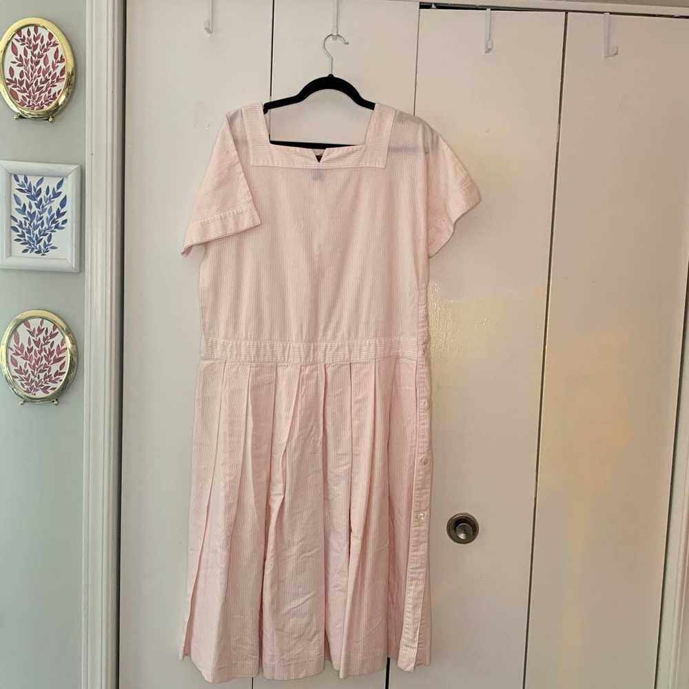 Vintage Pink & White Striped Midi Dress Size 12 - image 1