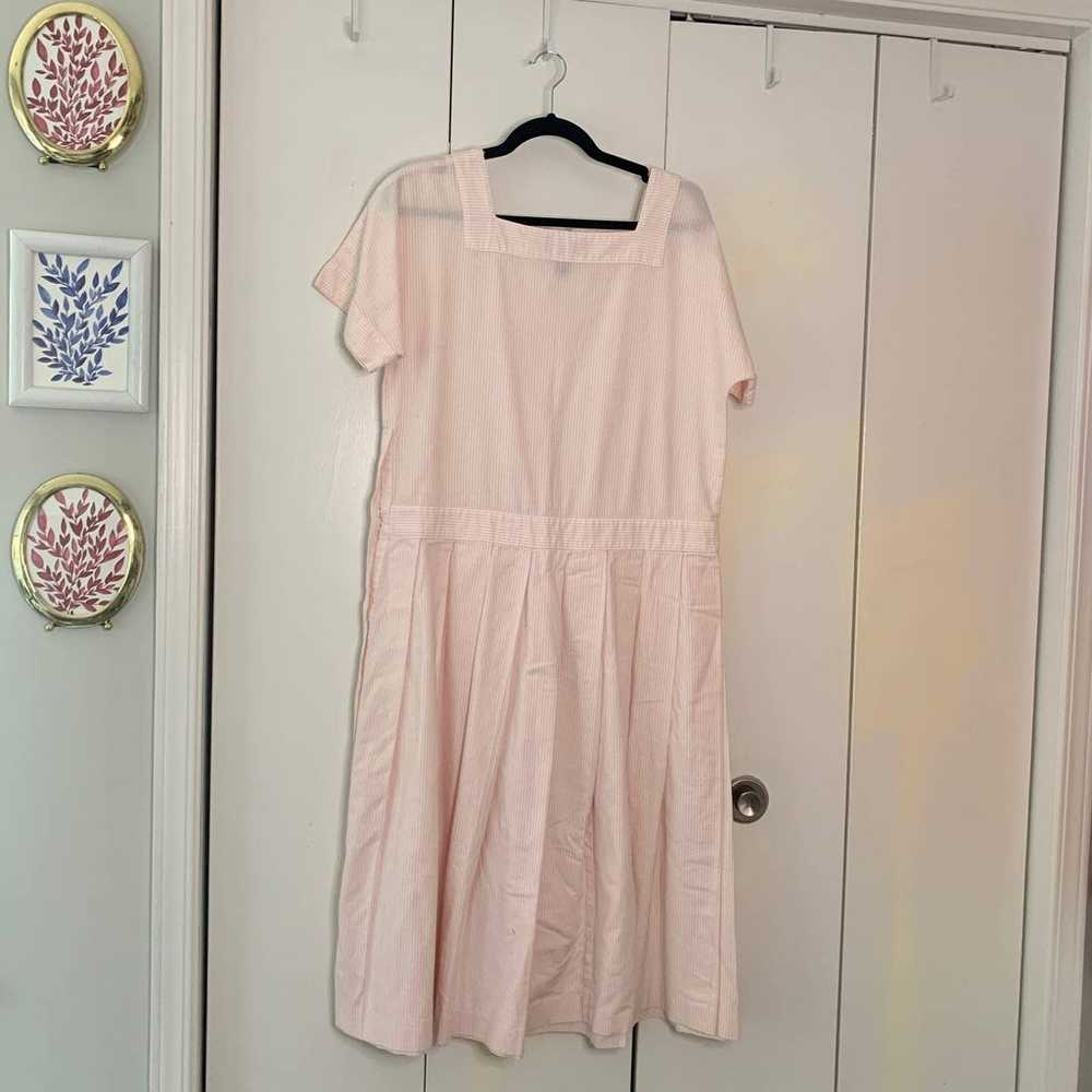 Vintage Pink & White Striped Midi Dress Size 12 - image 5