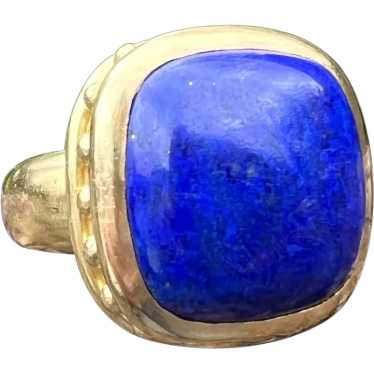 18k Yellow Gold Lapis Lazuli Statement Ring - image 1