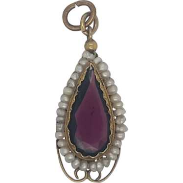 Antique 14K Garnet and Seed Pearl Pendant