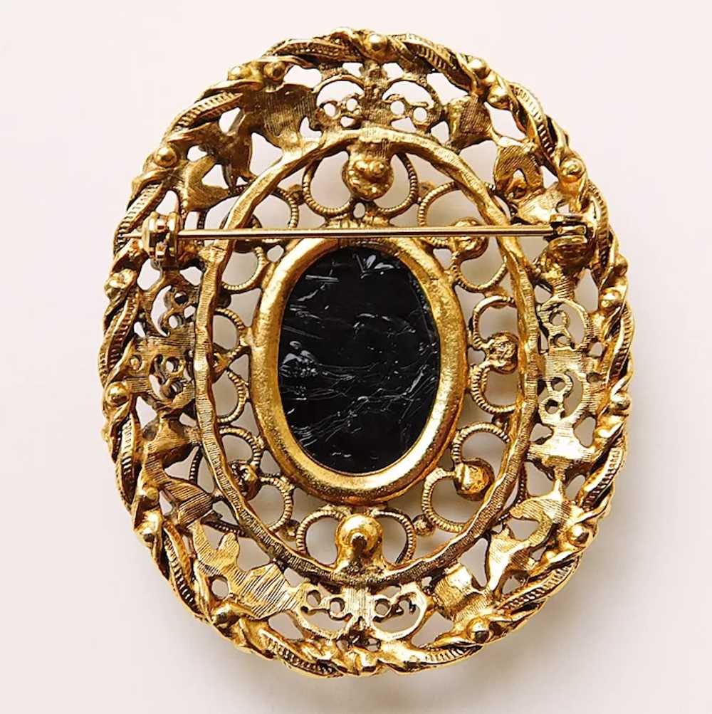 Gorgeous Patterned BLACK GLASS & Rhinestone Brooc… - image 2