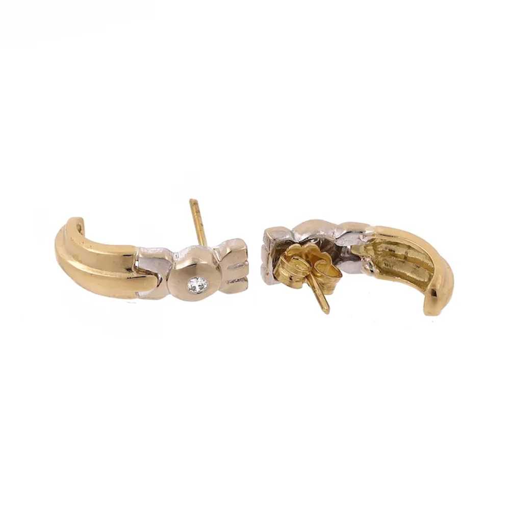 Diamond J Hoop Earrings 18K Two-Tone Gold 0.10 CT… - image 2