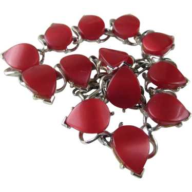 Vintage Red Thermoset Silver Tone Necklace - image 1