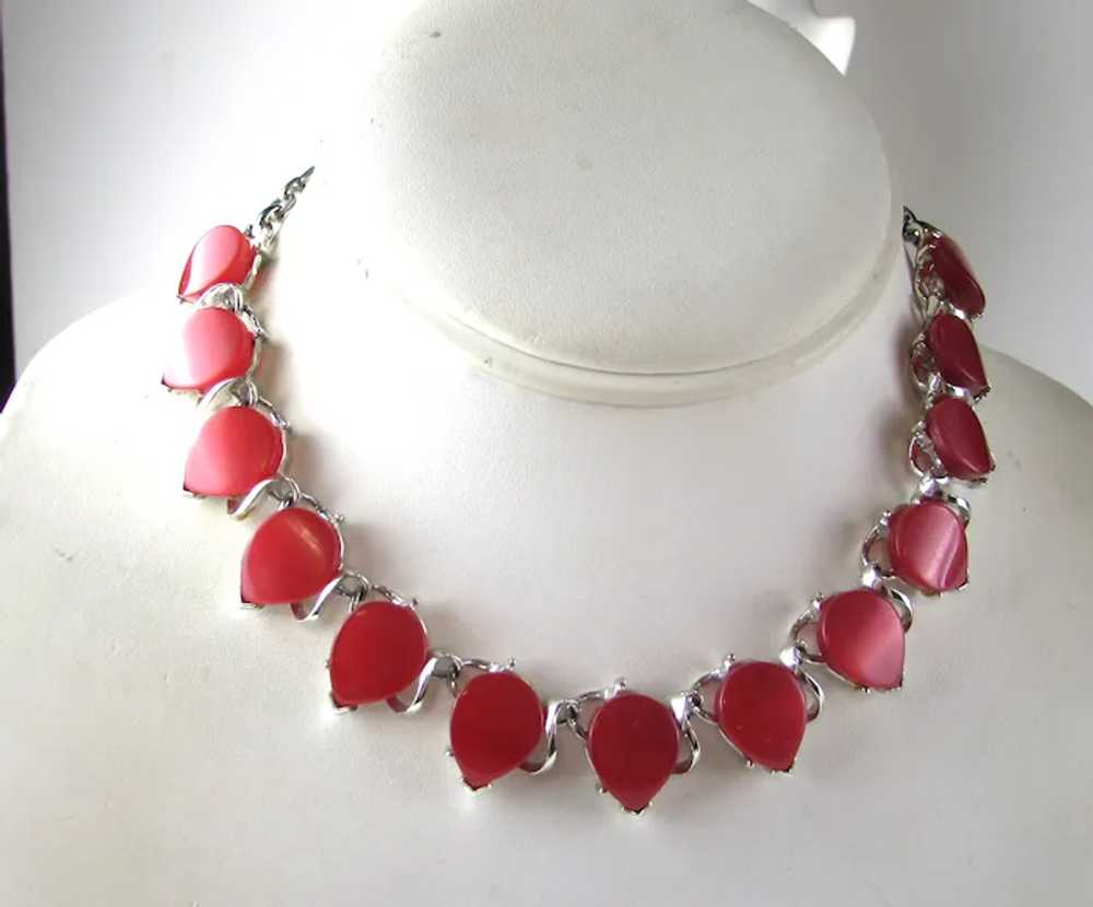 Vintage Red Thermoset Silver Tone Necklace - image 2
