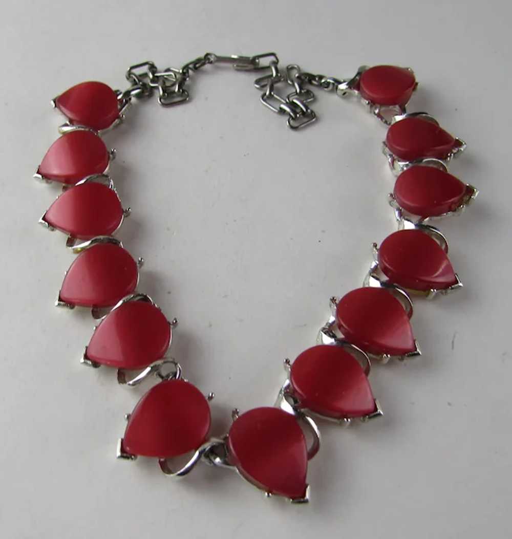 Vintage Red Thermoset Silver Tone Necklace - image 6
