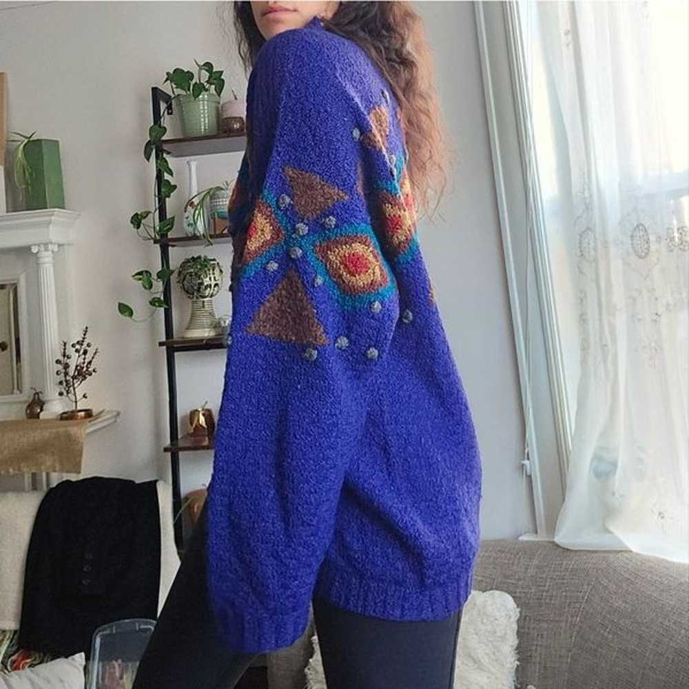 Oversized XL wool "ugly sweater" vintage pom pom … - image 2