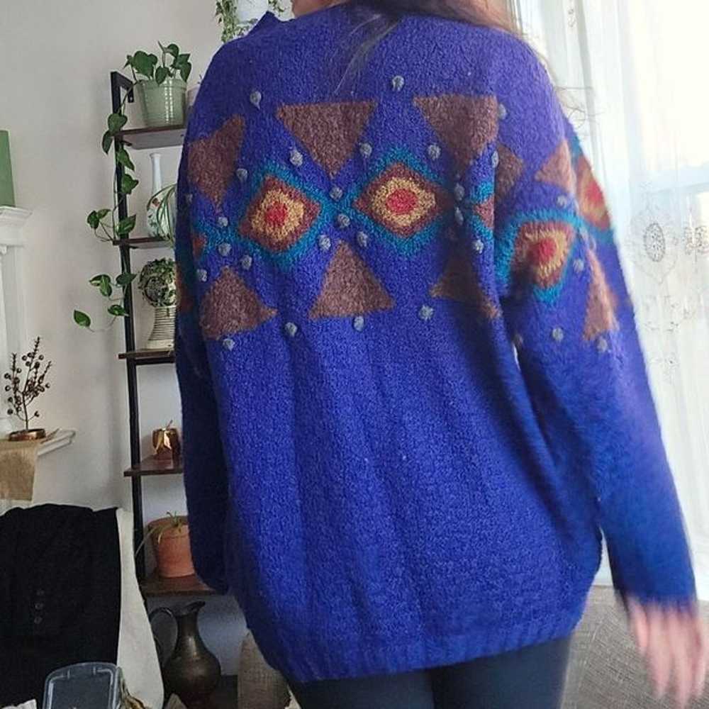 Oversized XL wool "ugly sweater" vintage pom pom … - image 3