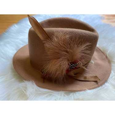 Vintage Vintage Lancaster Tan Wool Fedora Hat wit… - image 1