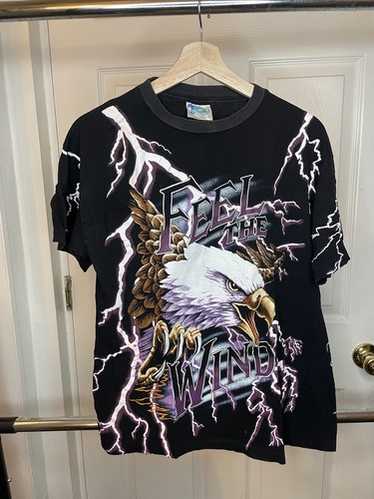 【レアパターン】90s American Thunder Tシャツ ウィード Vtg 90s All Over Print Feel The Wind T Shirt American