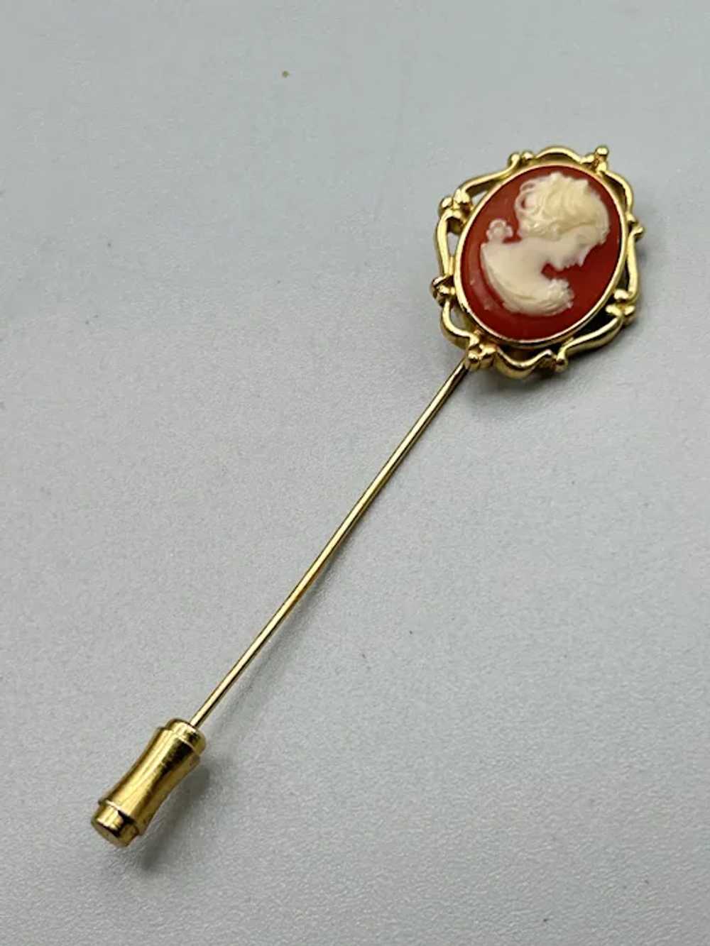 Vintage Signed TRIFARI Costume Cameo Stick Pin La… - image 2