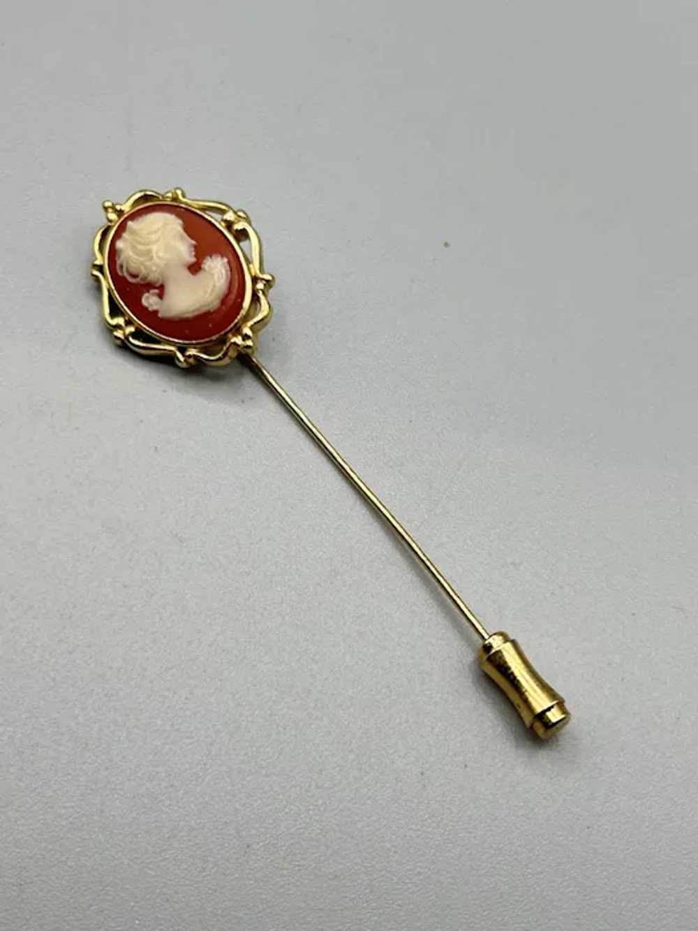 Vintage Signed TRIFARI Costume Cameo Stick Pin La… - image 3