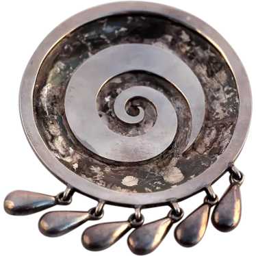 Sterling Silver Mexico Swirling Pendant Brooch by 