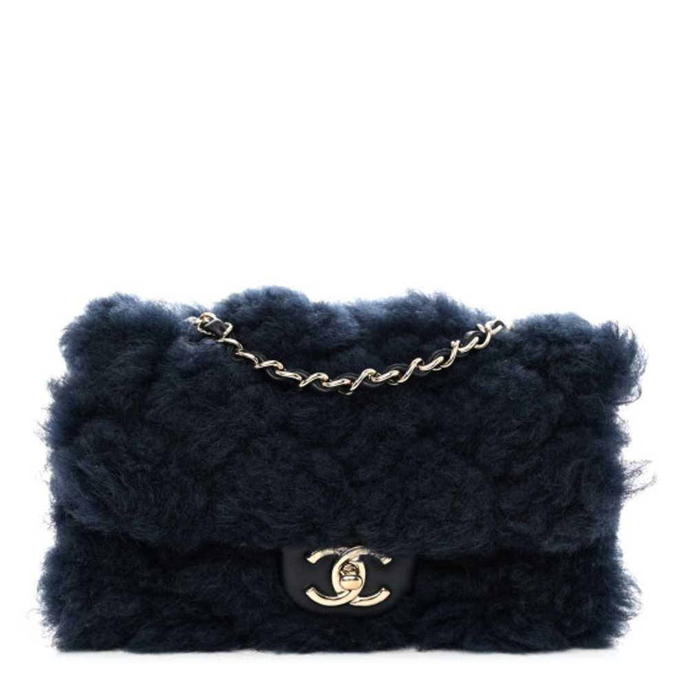 CHANEL Shearling Lambskin Quilted Flap Navy Blue - image 1