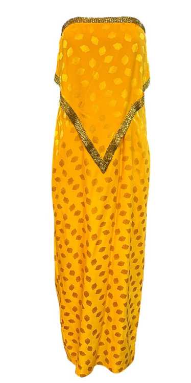 Bob Mackie 70s Yellow Silk Jacquard Strapless Gown