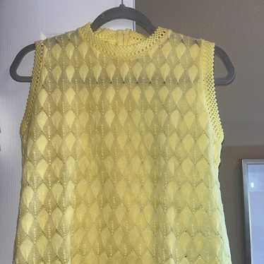 Vintage 70's, bright yellow scallop lace fabric w… - image 1