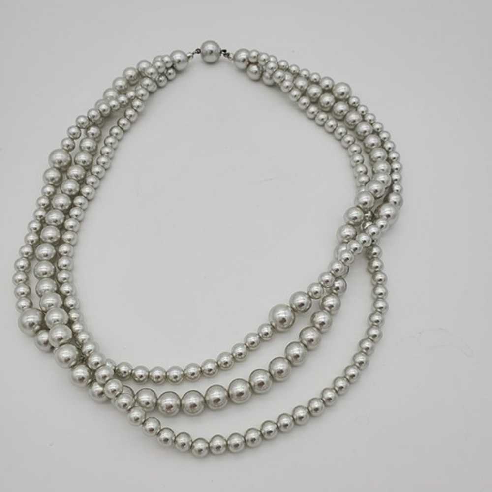 Faux grey pearl costume jewelry multi strand neck… - image 1