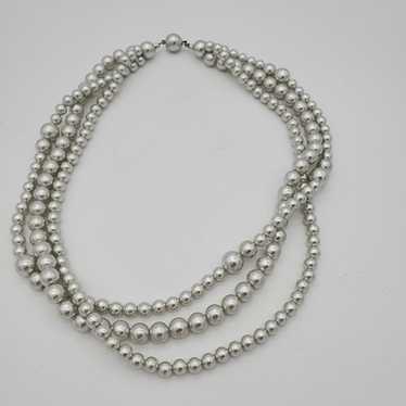 Faux grey pearl costume jewelry multi strand neck… - image 1