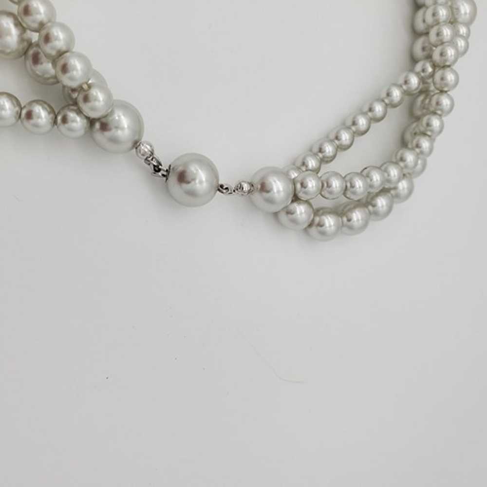 Faux grey pearl costume jewelry multi strand neck… - image 3