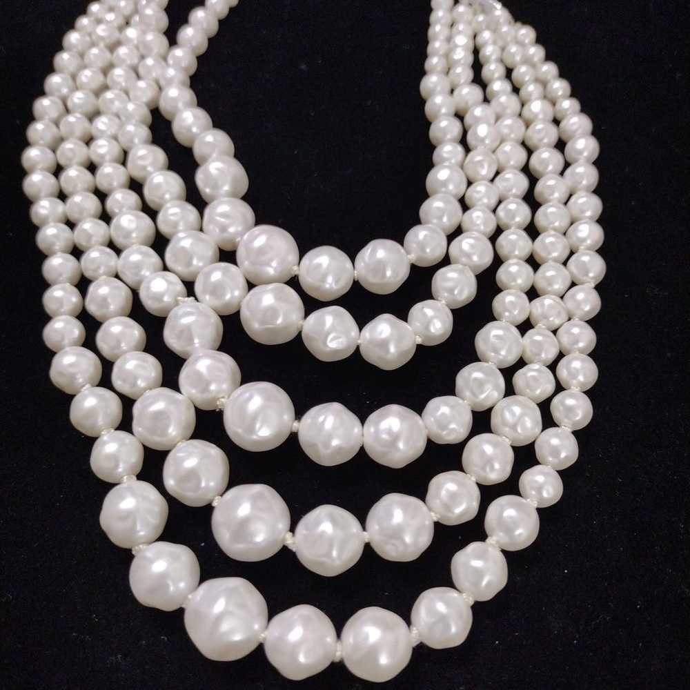 Vintage multi-strand faux freshwater pearl Neckla… - image 1