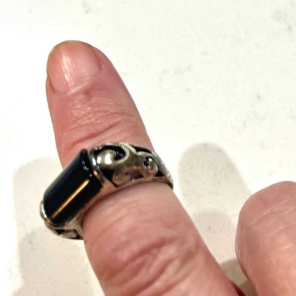 Vintage Navajo Sterling Silver and Onyx Bar Ring … - image 11