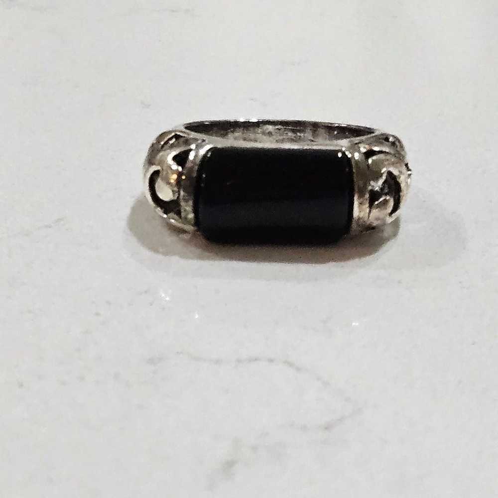 Vintage Navajo Sterling Silver and Onyx Bar Ring … - image 1