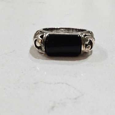 Vintage Navajo Sterling Silver and Onyx Bar Ring … - image 1