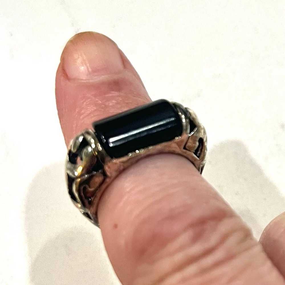 Vintage Navajo Sterling Silver and Onyx Bar Ring … - image 2