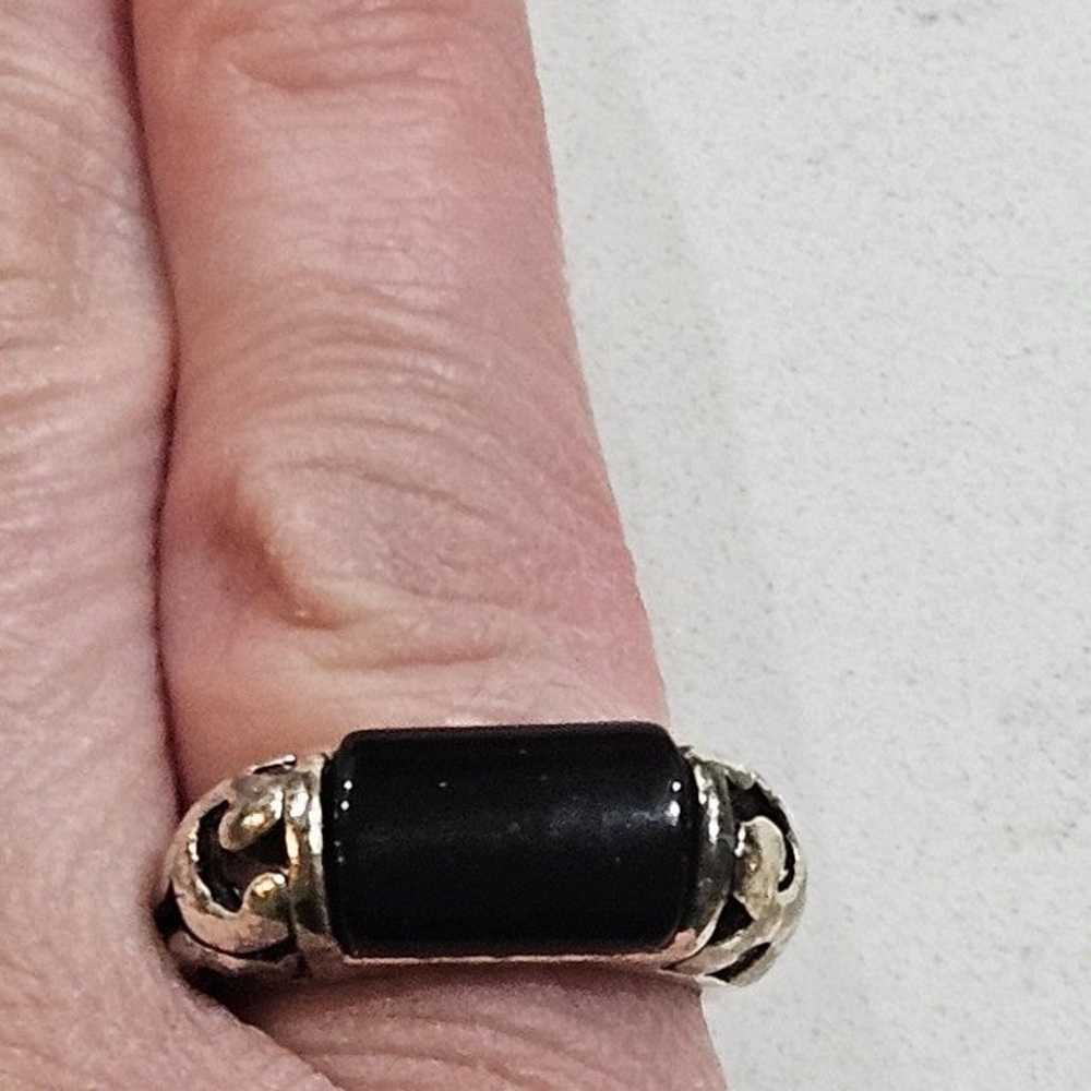 Vintage Navajo Sterling Silver and Onyx Bar Ring … - image 3