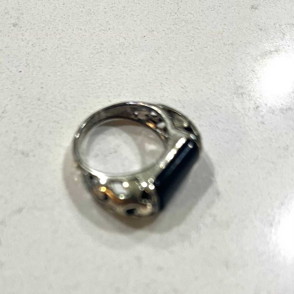 Vintage Navajo Sterling Silver and Onyx Bar Ring … - image 6