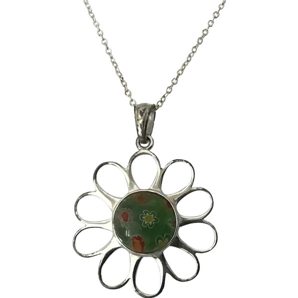 Sterling Silver Millefiore Necklace and Chain - image 1