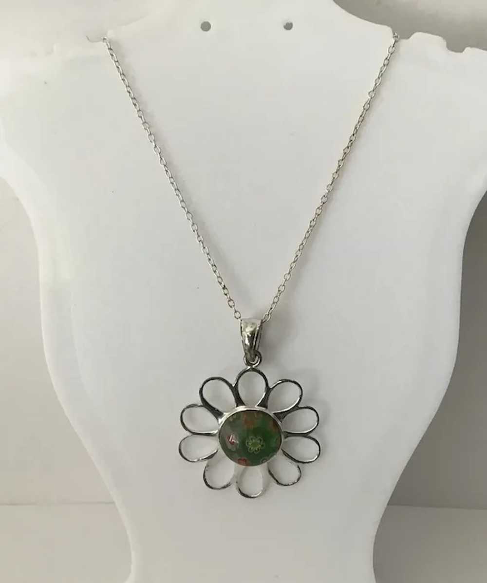 Sterling Silver Millefiore Necklace and Chain - image 2