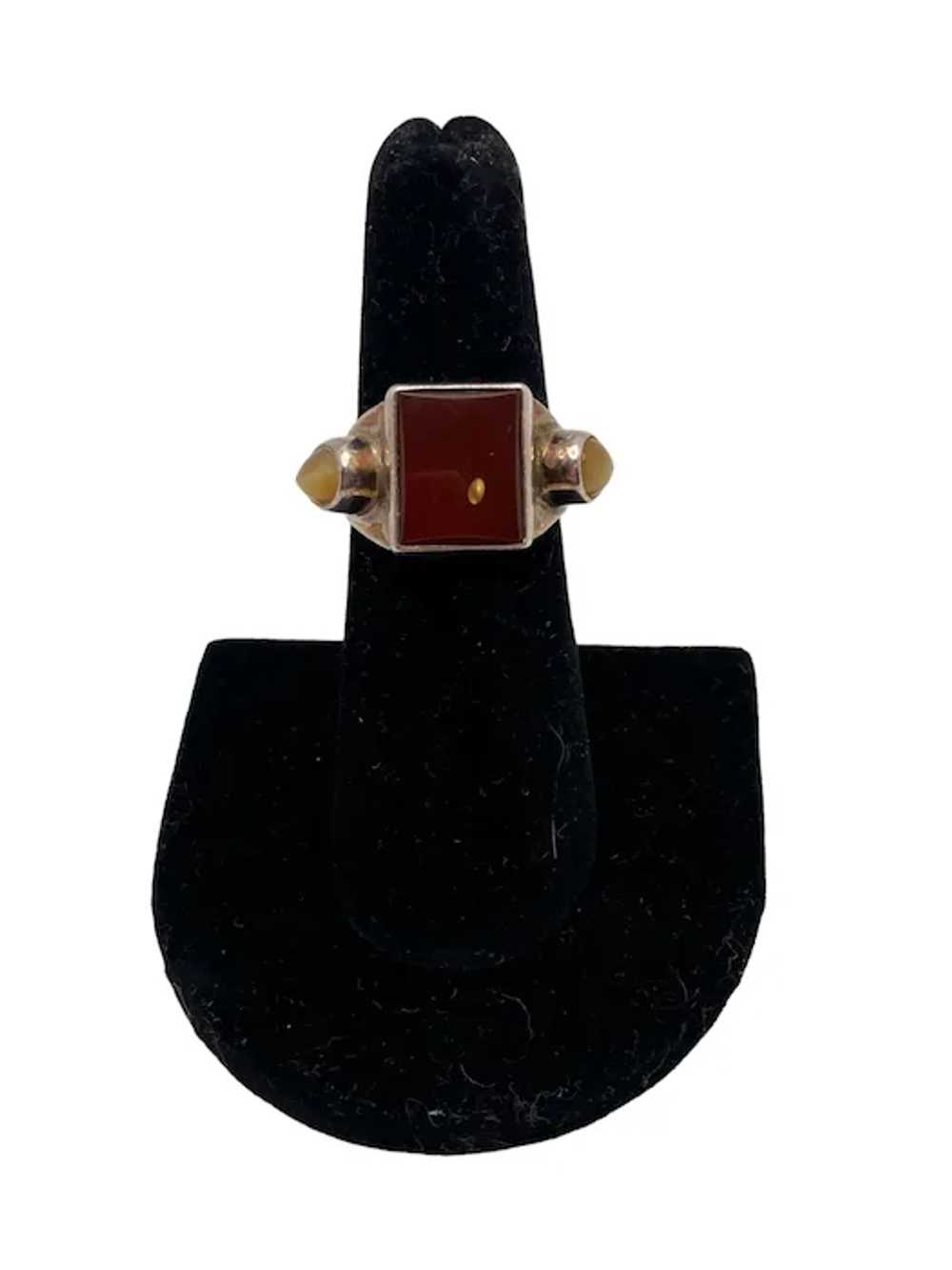 Sterling Silver, Carnelian and Cat’s Eye Signet R… - image 2