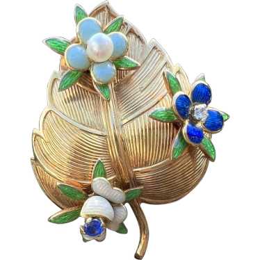 Tiffany & Co 18k Gold and Enamel Leaf Brooch - image 1