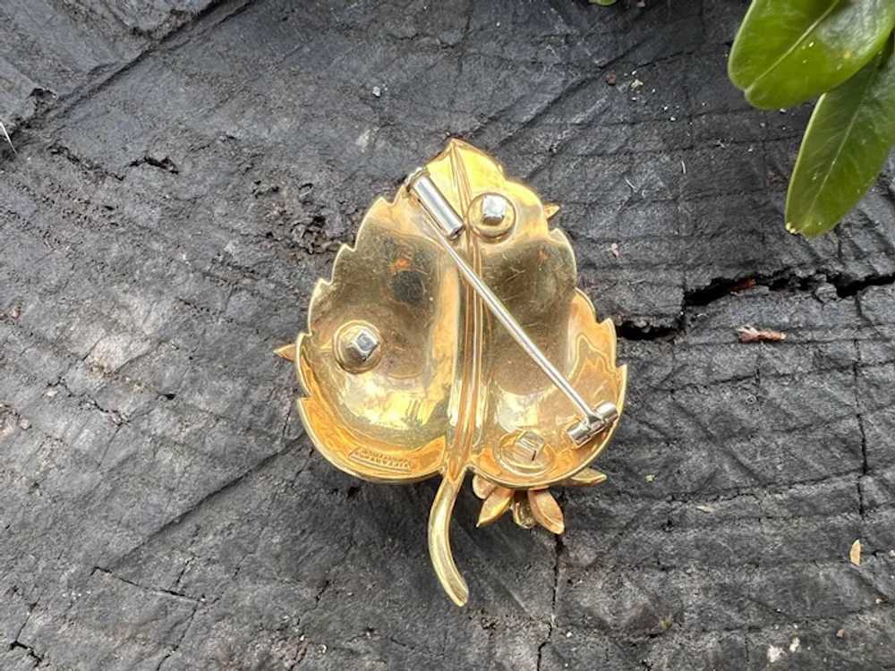 Tiffany & Co 18k Gold and Enamel Leaf Brooch - image 2