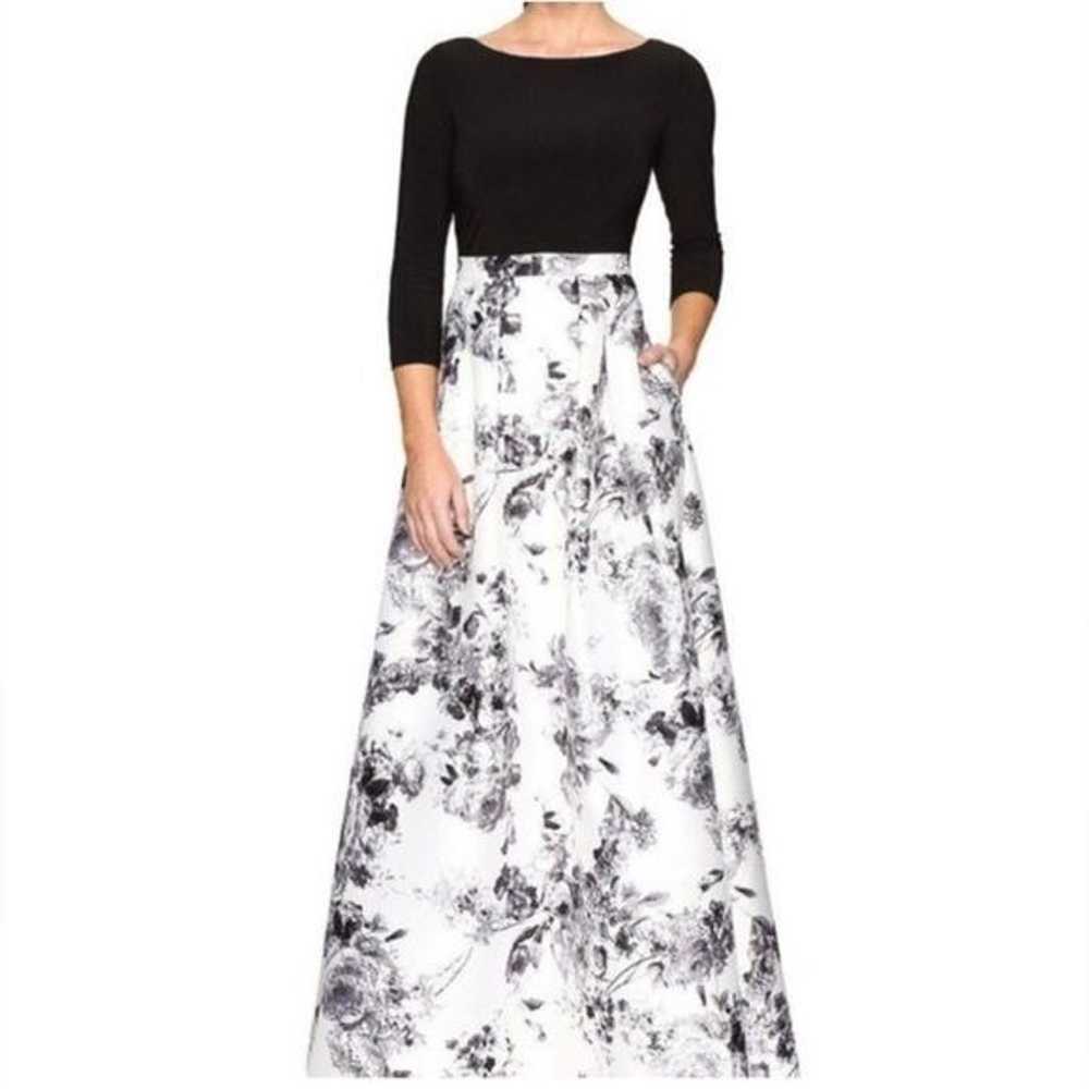Adrianna Papell Black & White Floral Full Skirt M… - image 1