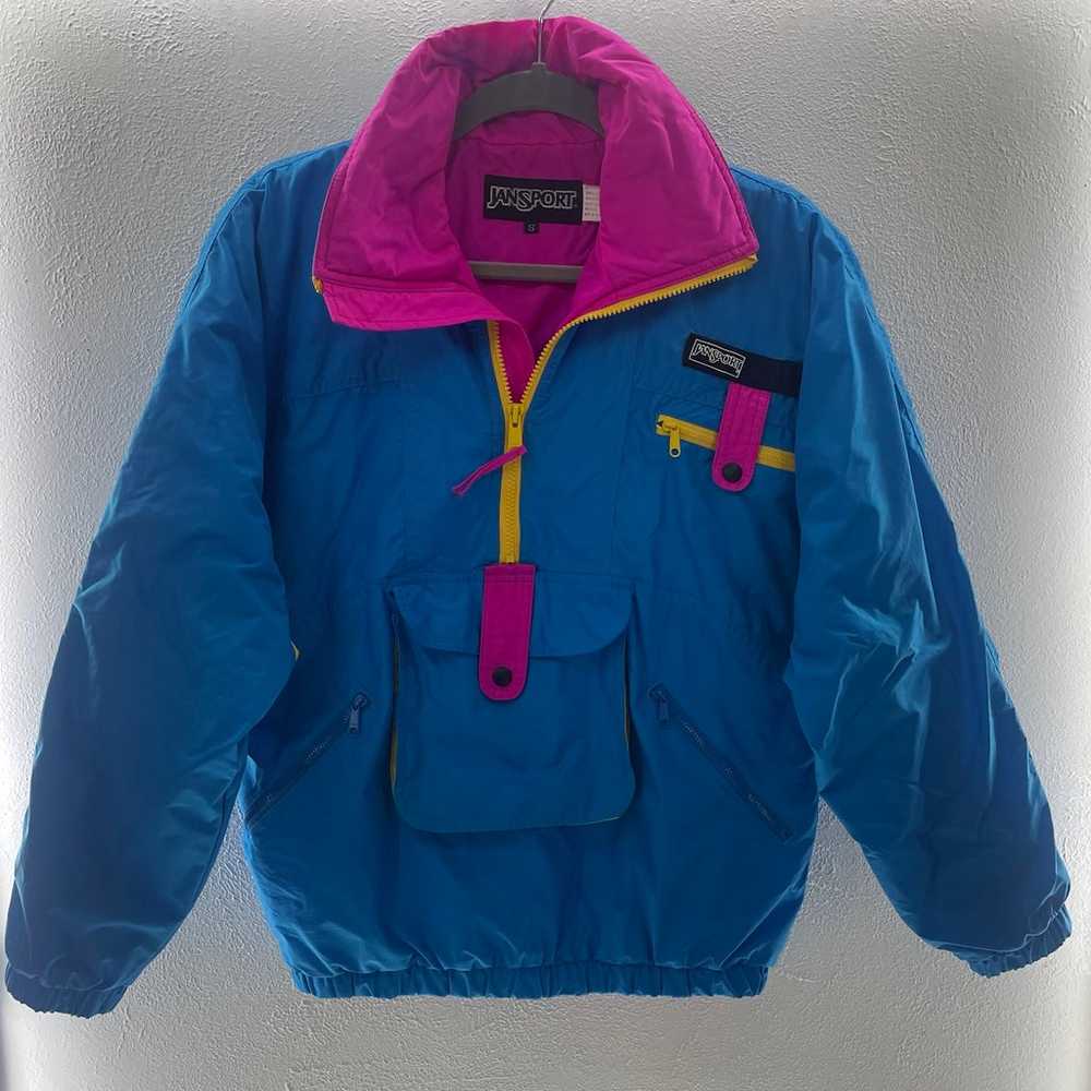 Vintage 90’s Neon Jansport 1/4” Zip Puffer Jacket… - image 1