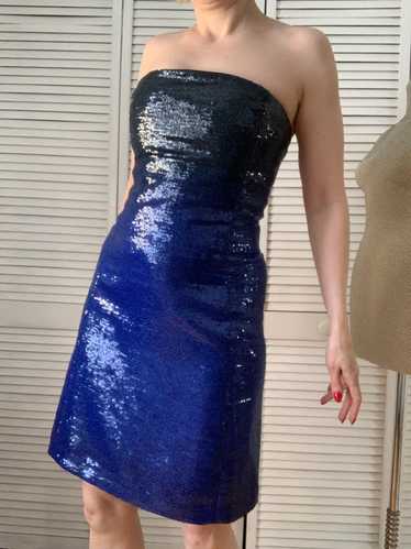 Early '00s Kay Unger Blue Ombre Strapless Sequin C
