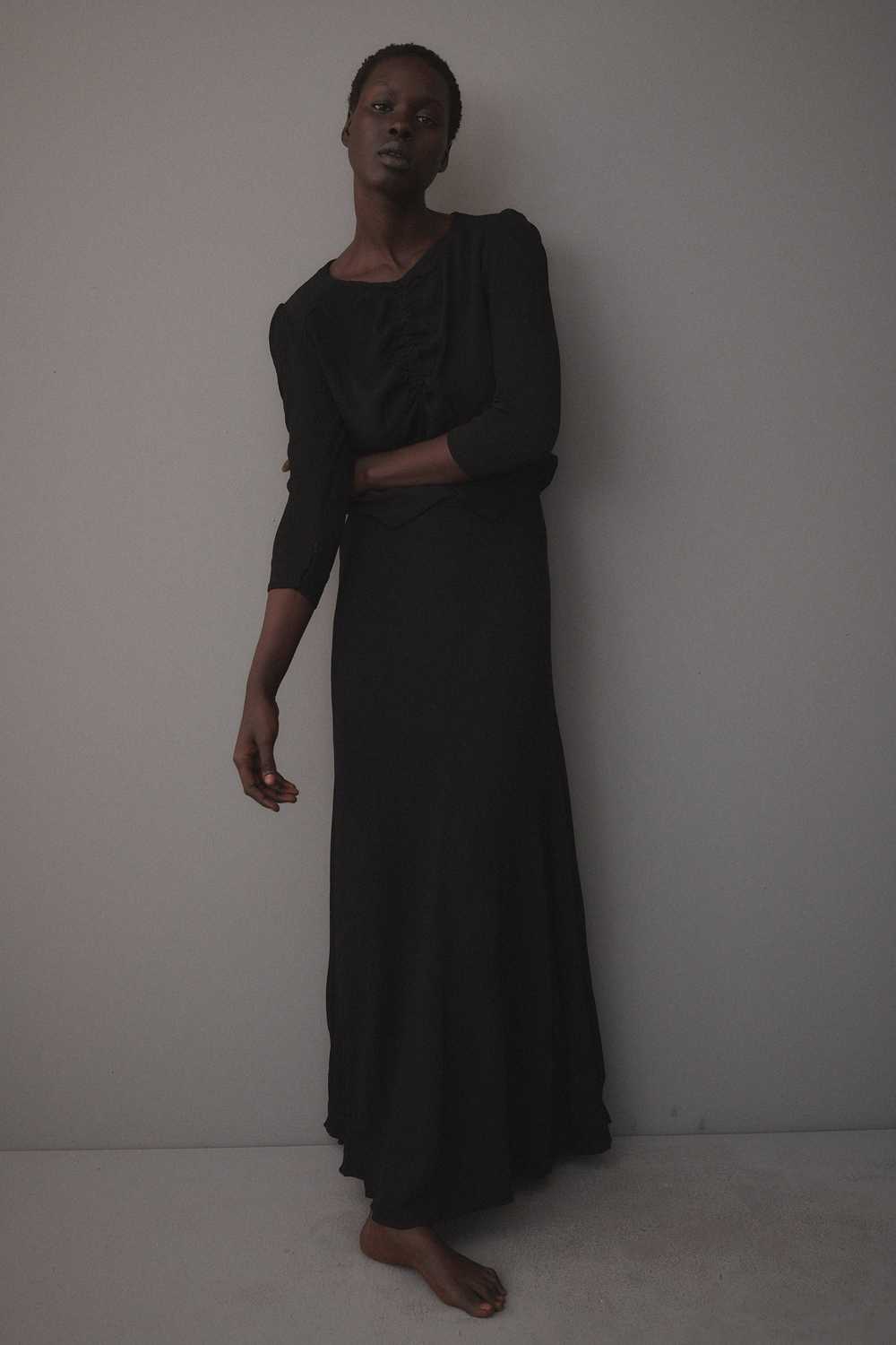 1930s Black Silk Crepe Dress - image 3