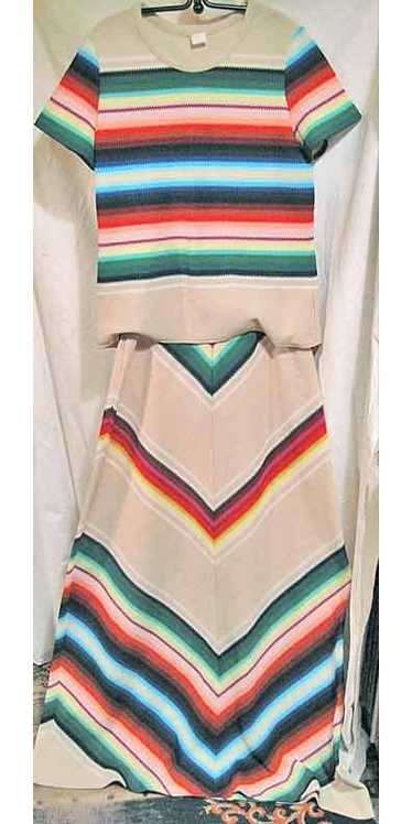 Rainbow design 1970s open weave Womens Maxi Skirt 